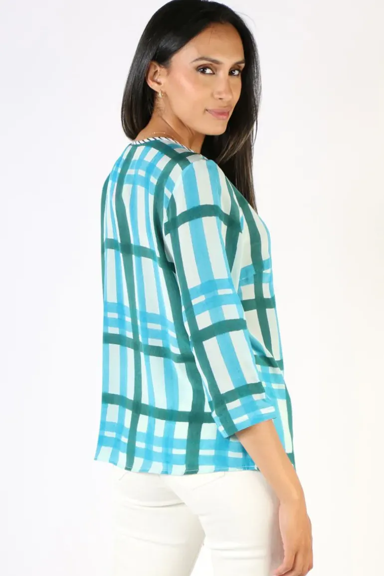 Anupamaa Plaid Sarine Top In Teal