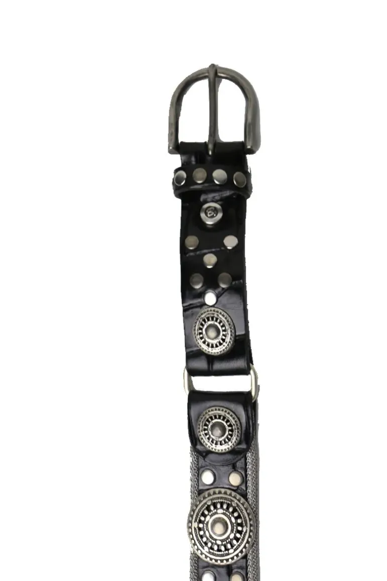 B Belt Leather And Mesh Theo Belt In Black