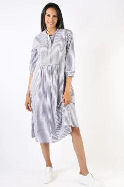 Bagruu Brunei Single Stripe Dress In Navy
