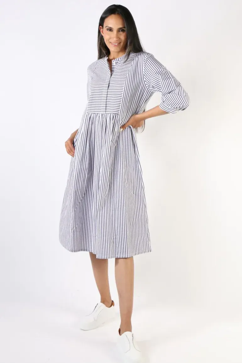 Bagruu Brunei Single Stripe Dress In Navy