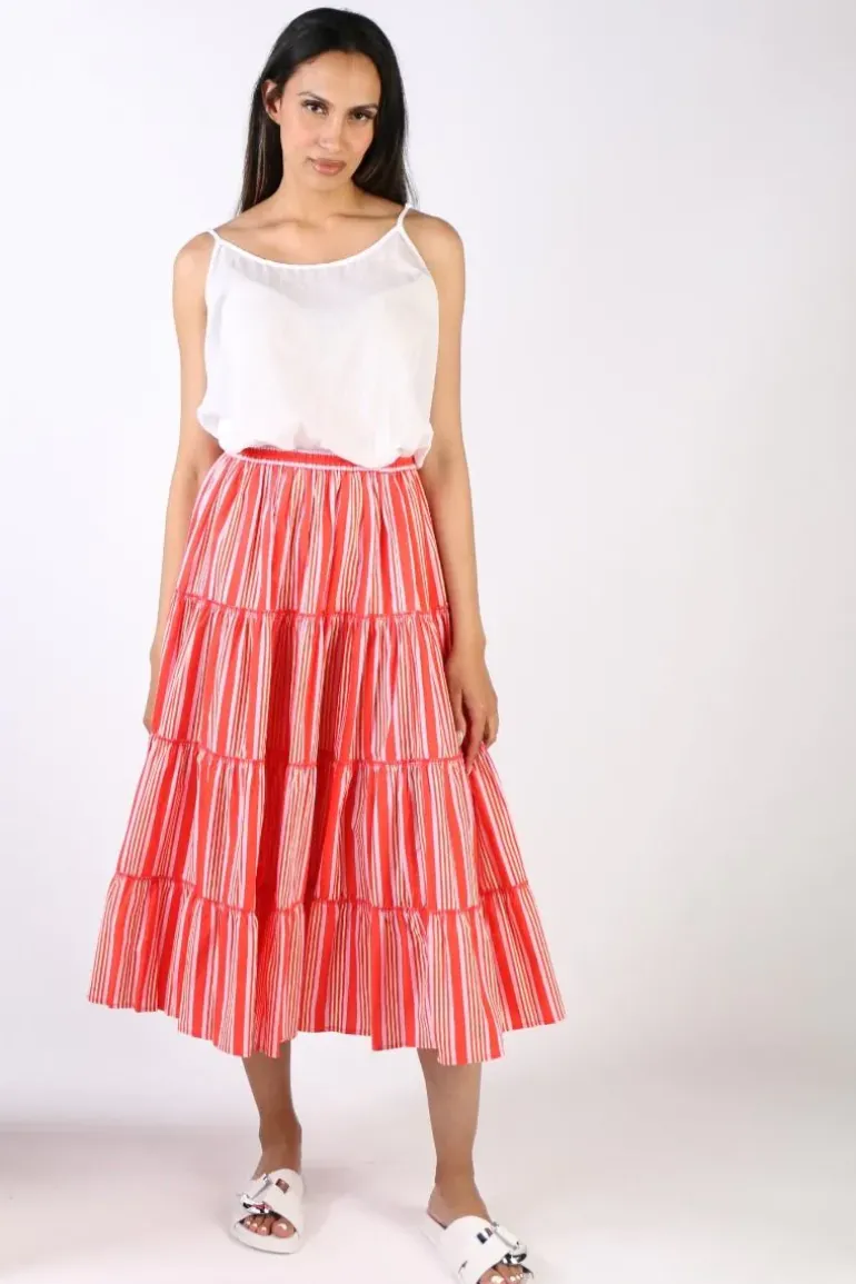Bagruu Diwali Candy Stripe Skirt In Red