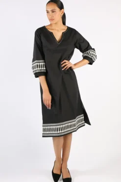 Bagruu Elena Border Print Short Dress In Black