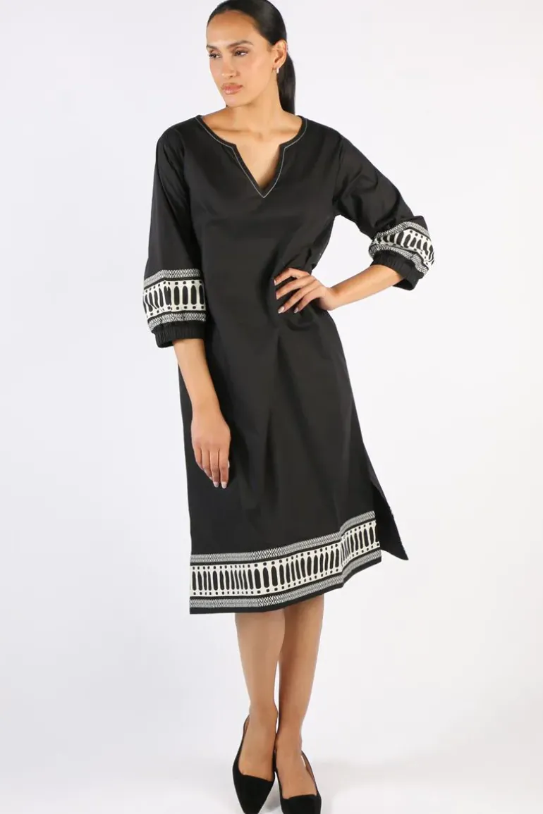 Bagruu Elena Border Print Short Dress In Black