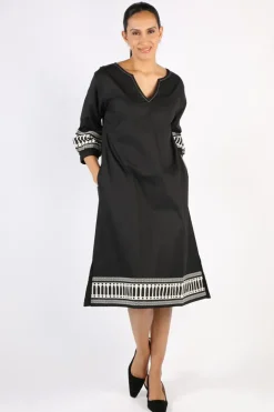 Bagruu Elena Border Print Short Dress In Black
