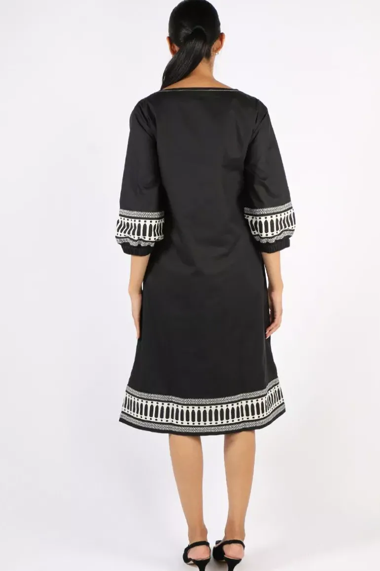Bagruu Elena Border Print Short Dress In Black