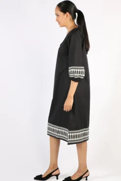 Bagruu Elena Border Print Short Dress In Black