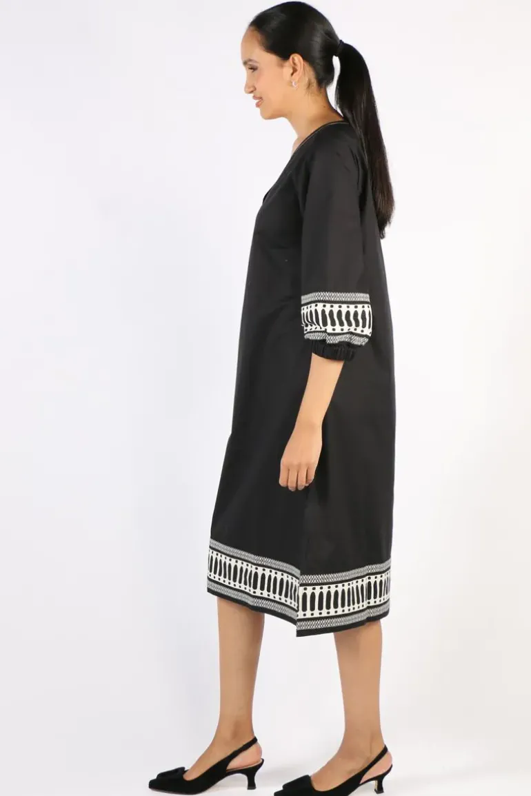 Bagruu Elena Border Print Short Dress In Black