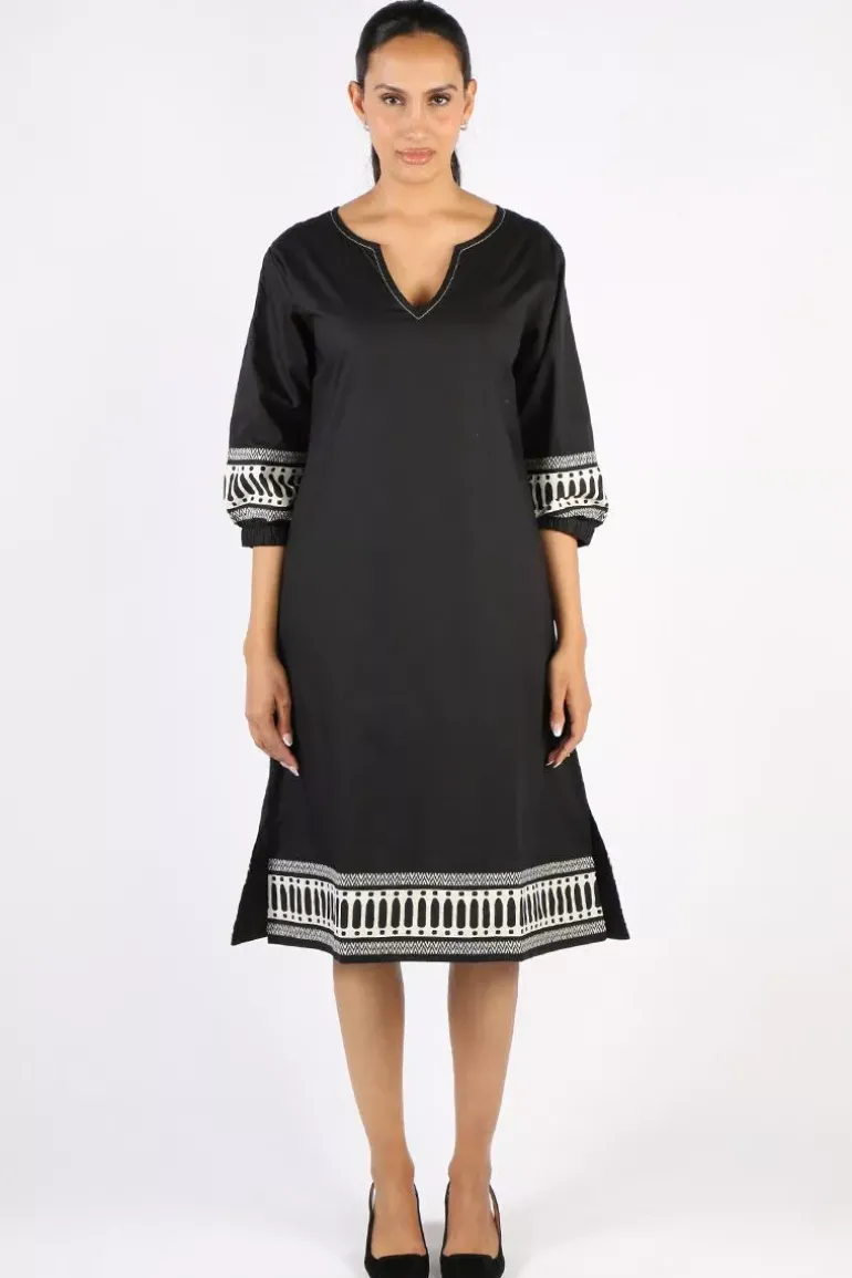 Bagruu Elena Border Print Short Dress In Black