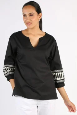 Bagruu Elena Border Print Top In Black