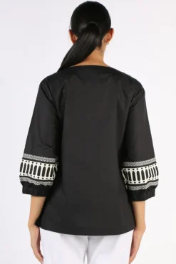 Bagruu Elena Border Print Top In Black