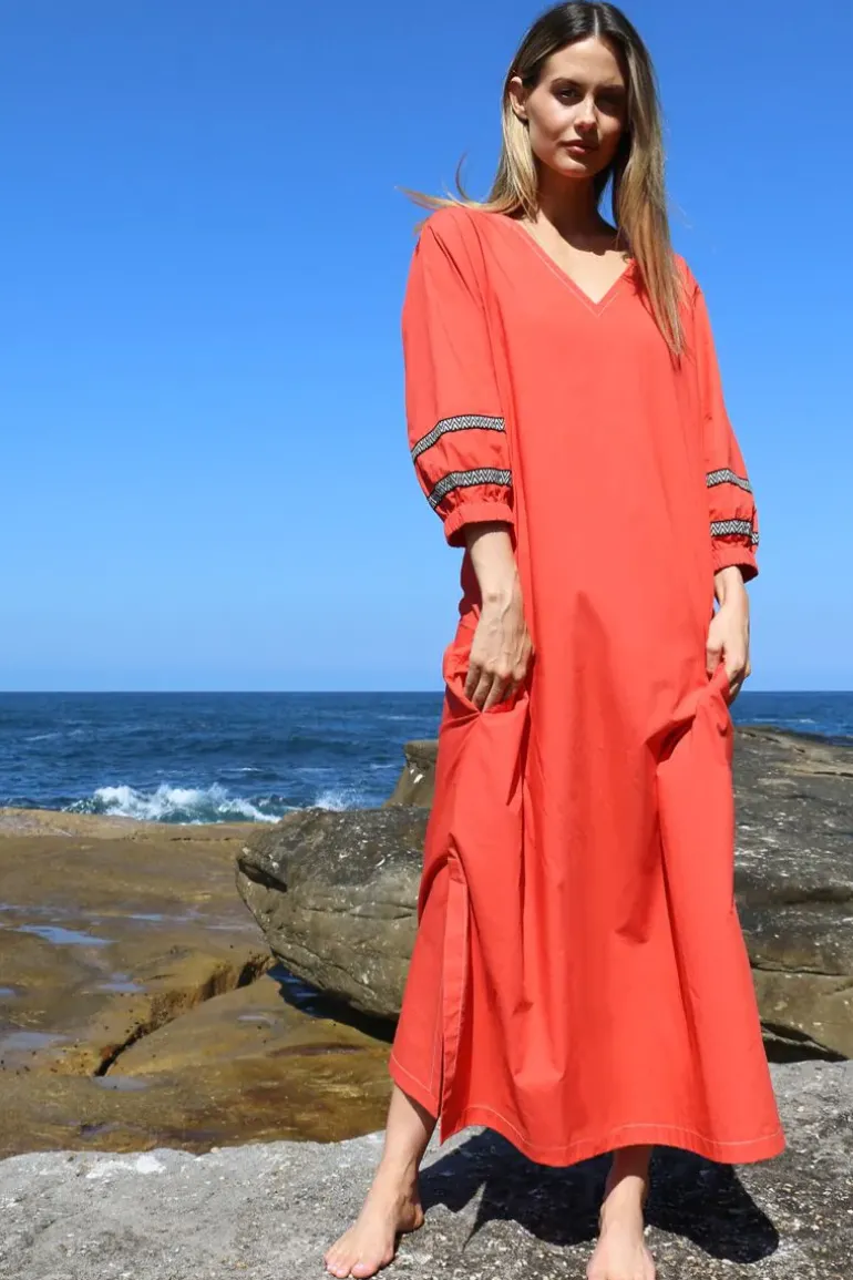 Bagruu Elena Twill Dress In Poppy