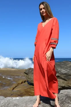Bagruu Elena Twill Dress In Poppy