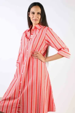 Bagruu Harvey Candy Stripe Dress In Red