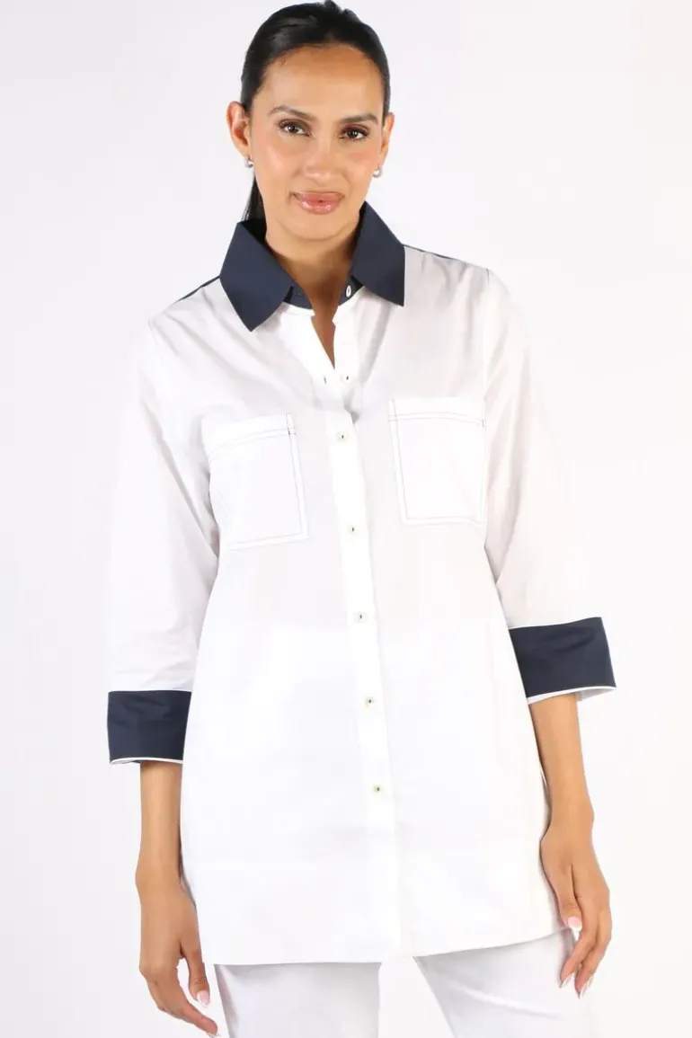 Bagruu Harvey CB Shirt In White And Navy