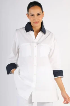 Bagruu Harvey CB Shirt In White And Navy
