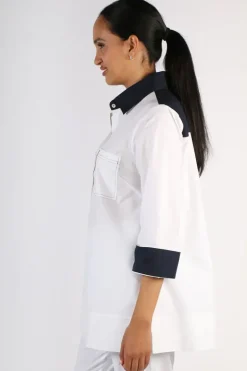 Bagruu Harvey CB Shirt In White And Navy