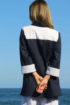 Bagruu Harvey CB Split Shirt In Navy And White