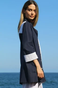 Bagruu Harvey CB Split Shirt In Navy And White