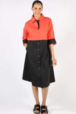 Bagruu Harvey Colour Block Dress In Poppy And Black