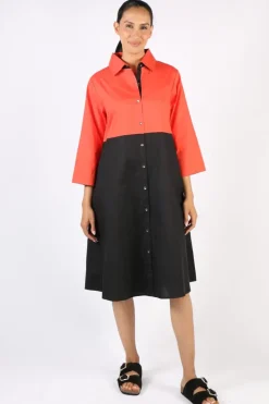 Bagruu Harvey Colour Block Dress In Poppy And Black