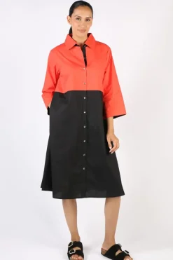 Bagruu Harvey Colour Block Dress In Poppy And Black