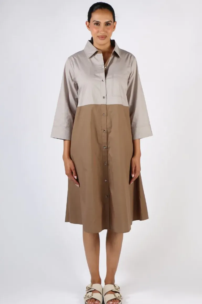Bagruu Harvey Colour Block Dress In Stone And Olive
