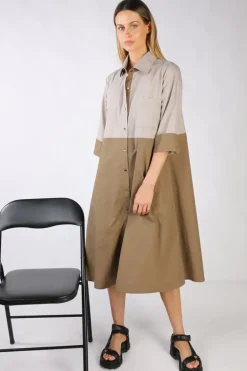 Bagruu Harvey Colour Block Dress In Stone And Olive