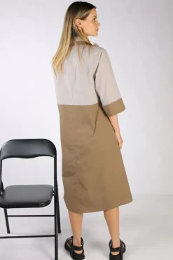 Bagruu Harvey Colour Block Dress In Stone And Olive