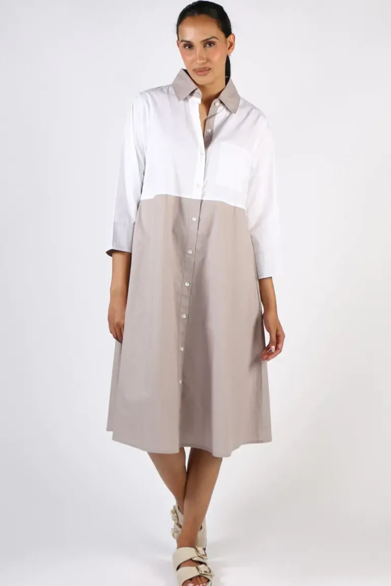Bagruu Harvey Colour Block Dress In White And Stone