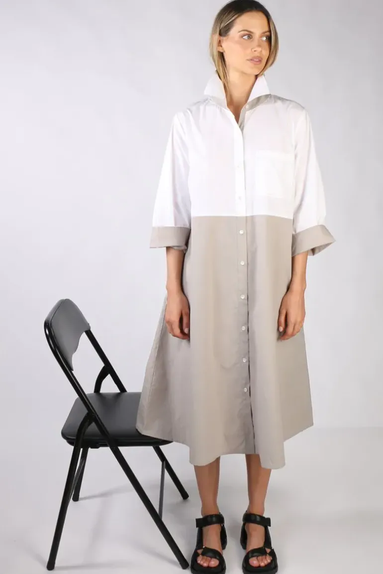 Bagruu Harvey Colour Block Dress In White And Stone