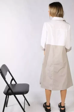 Bagruu Harvey Colour Block Dress In White And Stone