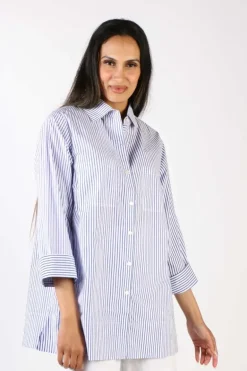 Bagruu Harvey Shirt In Classic Stripe In Blue