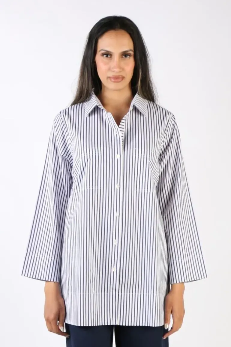 Bagruu Harvey Single Stripe Shirt In Navy