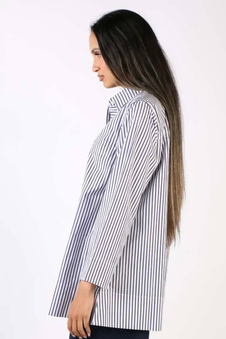 Bagruu Harvey Single Stripe Shirt In Navy