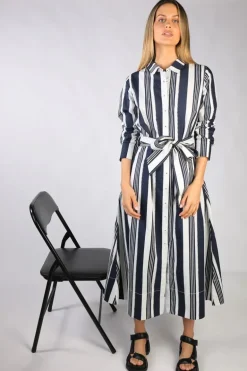 Bagruu Mala Ribbon Stripe Dress In Navy