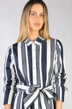 Bagruu Mala Ribbon Stripe Dress In Navy