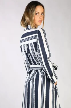 Bagruu Mala Ribbon Stripe Dress In Navy