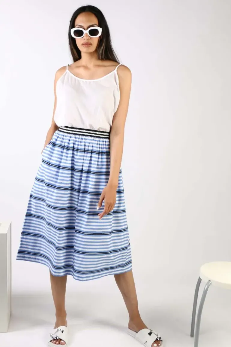 Bagruu Saki Surf Stripe Skirt In Blue