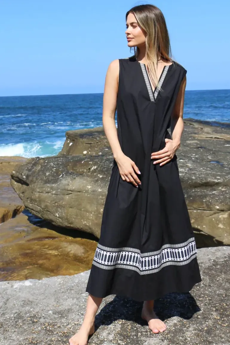 Bagruu Sanna Border Print Dress In Black