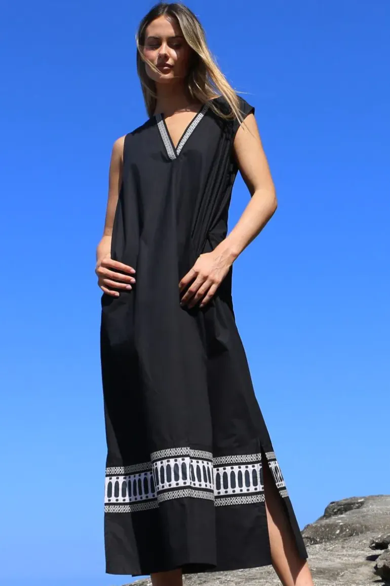 Bagruu Sanna Border Print Dress In Black