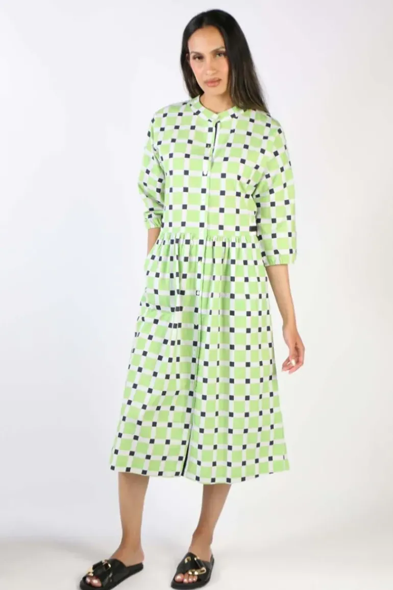 Bagruu Songkee Check Dress In Lime