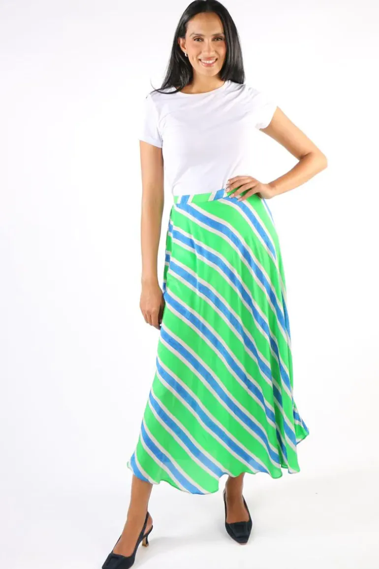 Bias Stripe Skirt In Green By Anupamaa