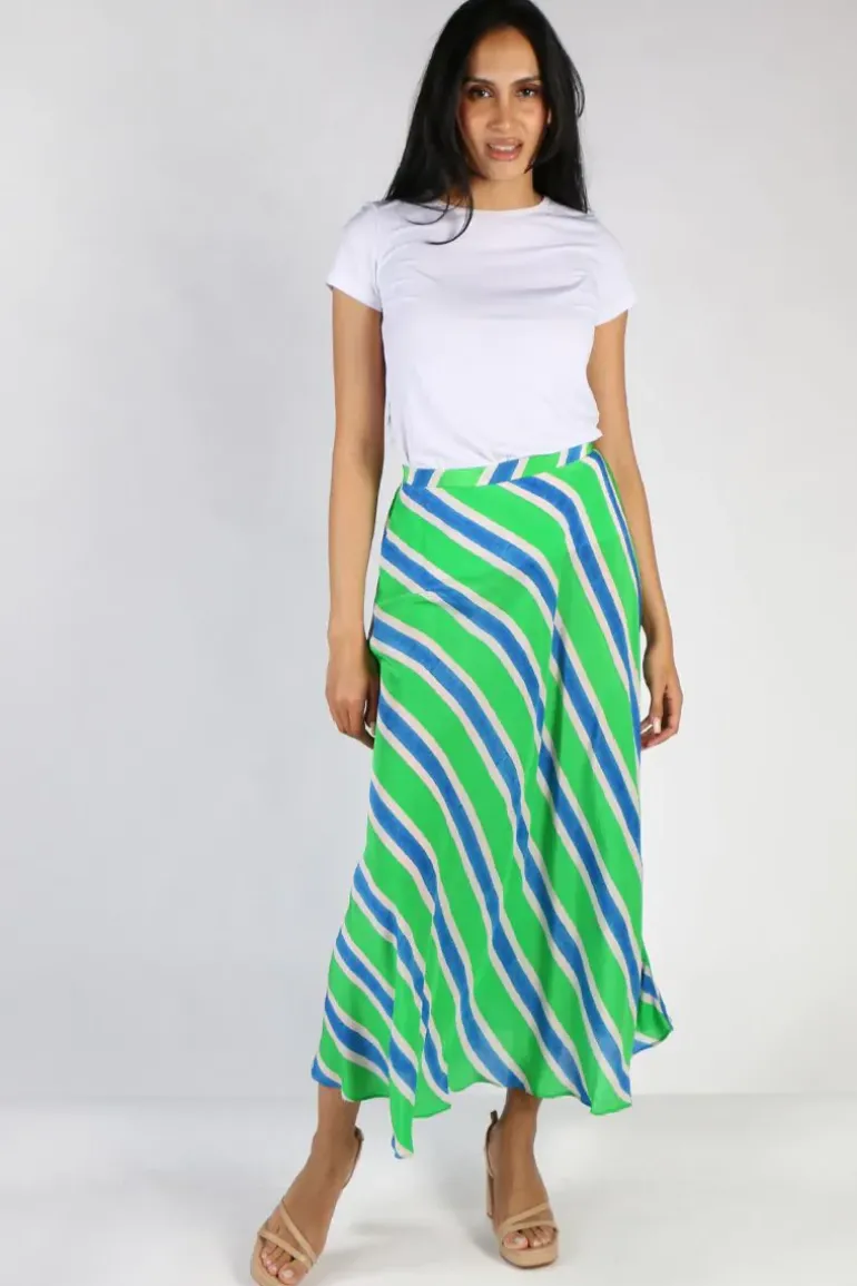 Bias Stripe Skirt In Green By Anupamaa