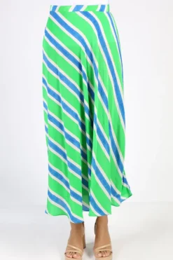 Bias Stripe Skirt In Green By Anupamaa
