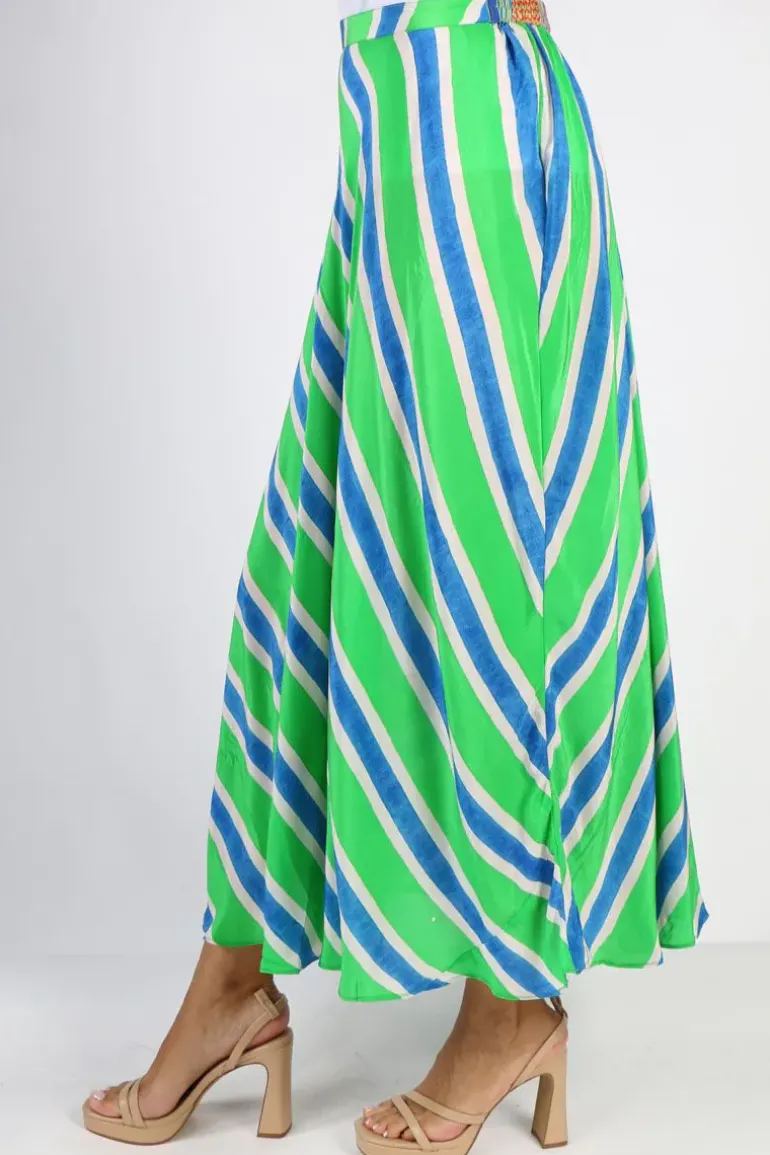 Bias Stripe Skirt In Green By Anupamaa