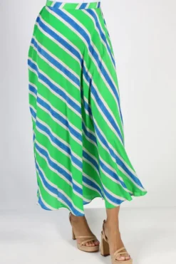 Bias Stripe Skirt In Green By Anupamaa