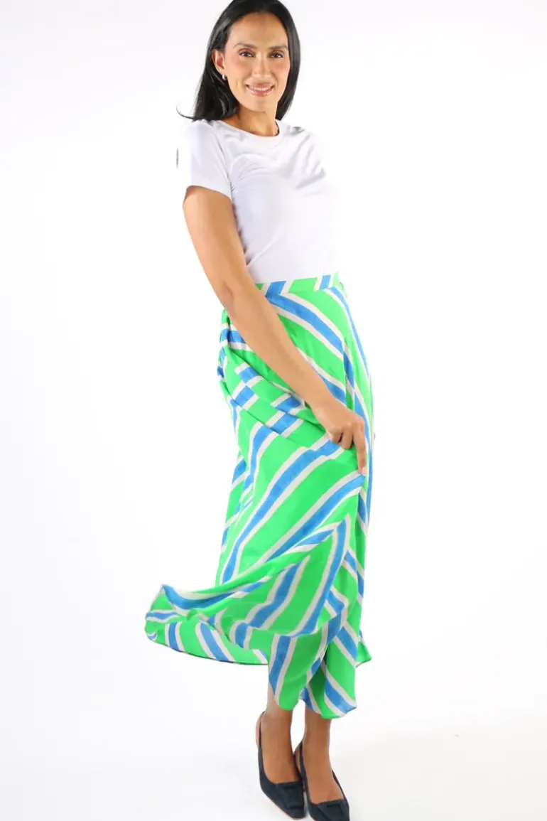 Bias Stripe Skirt In Green By Anupamaa