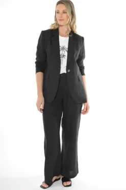 Black Linen Single Breasted Classic Jacket By Jump