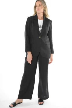 Black Linen Single Breasted Classic Jacket By Jump