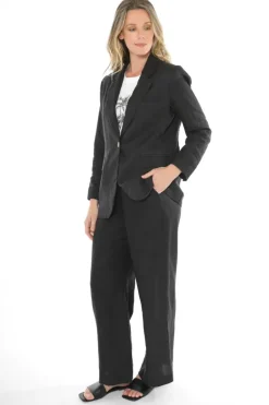 Black Linen Single Breasted Classic Jacket By Jump